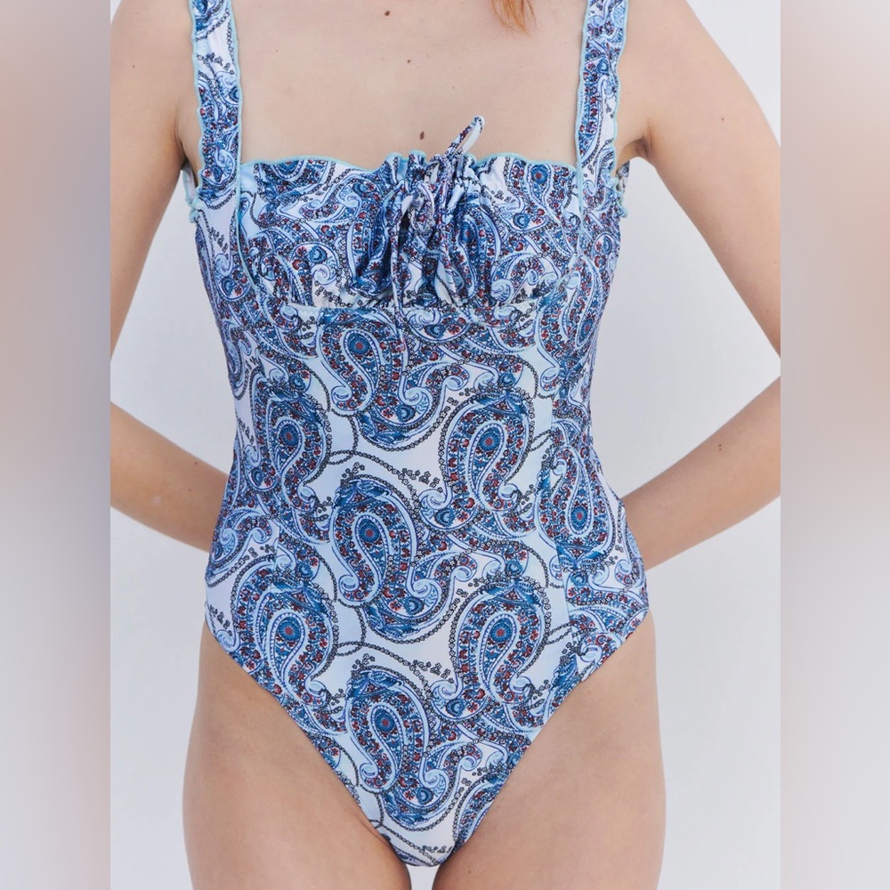 Frankie's Bikinis Blue Paisley One-Piece Swim